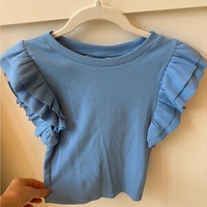 Zara Light Blue Kids Tee with Ruffled Sleeves